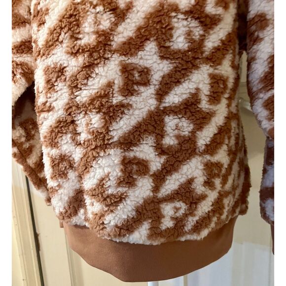 VS Pink Sherpa Oversized Pullover Hoodie V-neck in Brown White, Sz XS - Picture 13 of 16